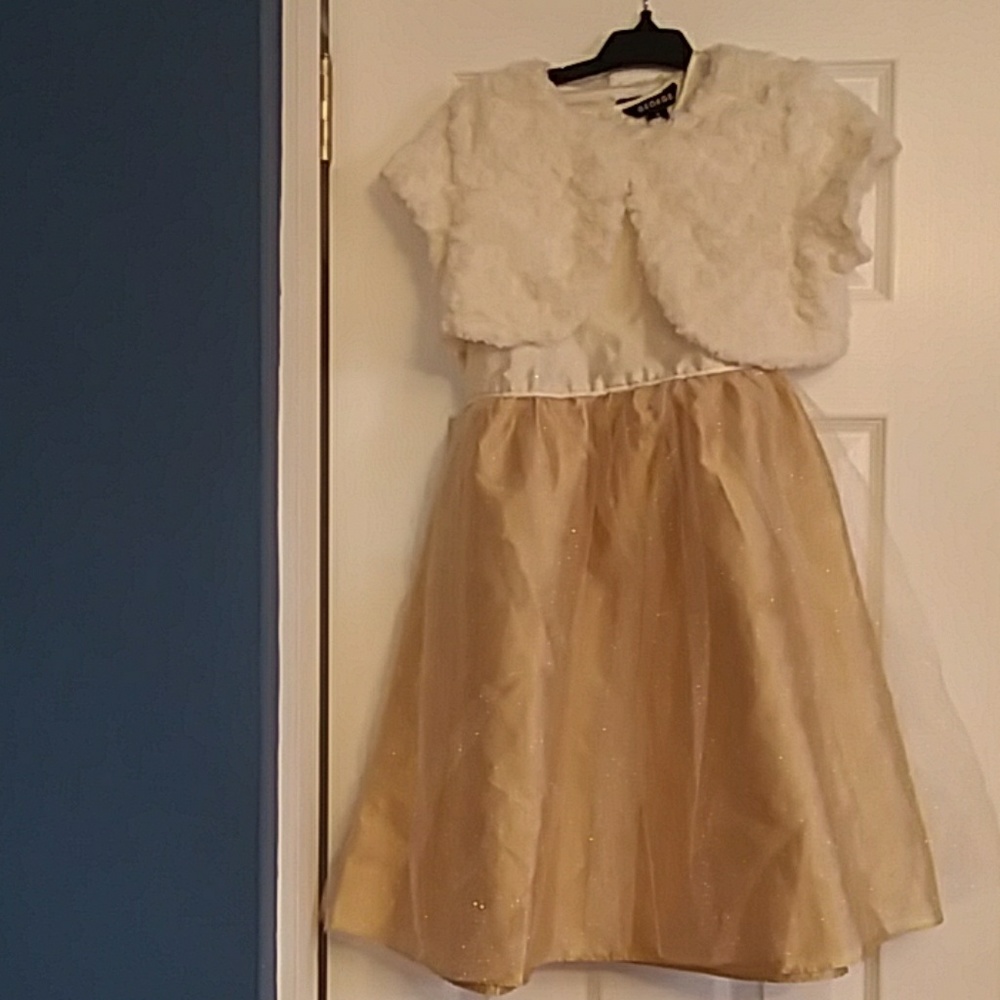 White and gold girl's dress with jacket